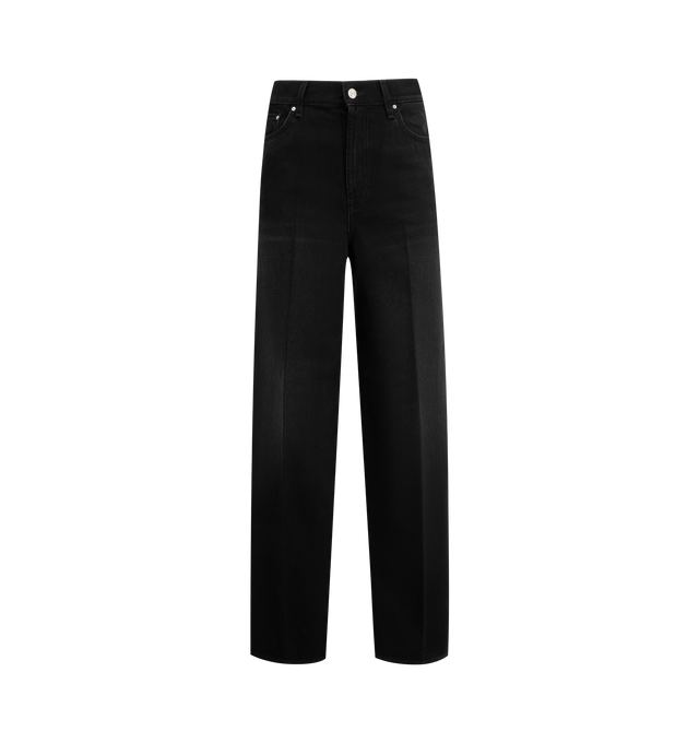 Image 1 of 3 - BLACK - Toteme jeans with a high waistline and extra-long, wide legs that are press-creased for definition. They are made in Italy from mid-weight organic-cotton denim with silver hardware and a zipper fly. 100% cotton organic. Made in Italy.