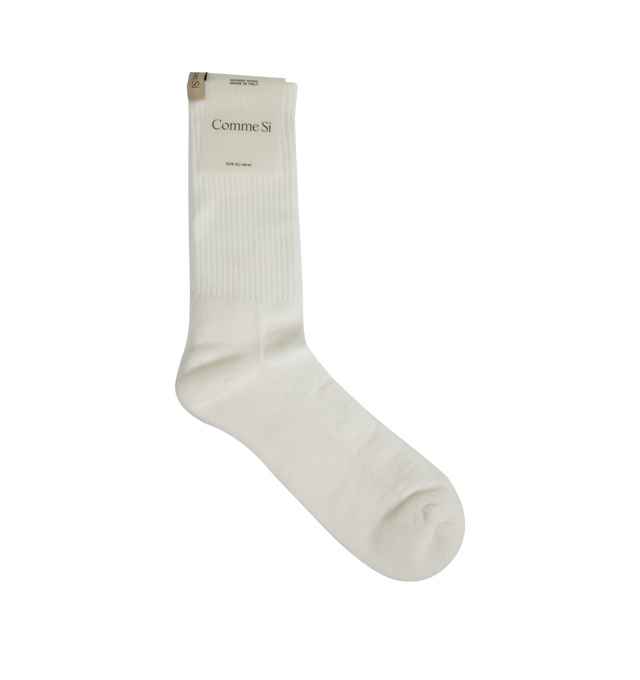 Image 1 of 1 - WHITE - COMME SI Merino Tube Sock featuring soft jersey fabric and terry cushioned footbed. 68% merino wool, 30% nylon, 2% elastane. Made in Italy.