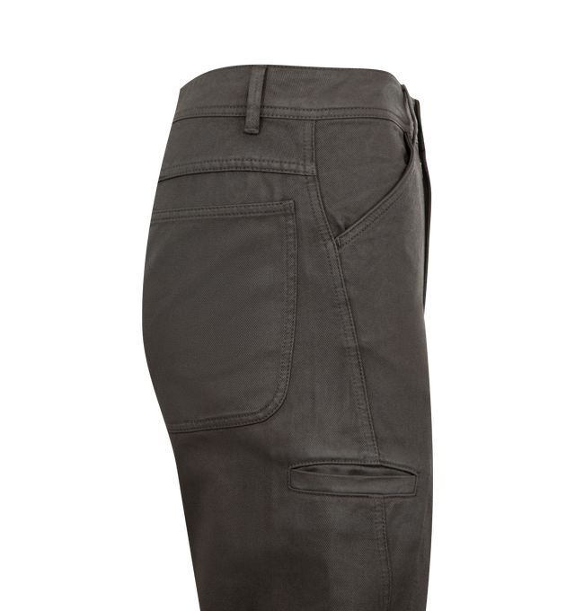 Image 3 of 3 - BROWN - LEMAIRE Twisted Workwear Pants featuring relaxed fit, tapered leg, zipped fly, metal button, side piped pocket above the knee, two patch pockets in the back and belt loops. 100% cotton. Made in Morocco.