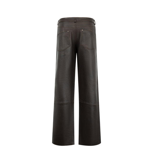 Image 2 of 3 - BROWN - Midnight Rodeo "1968" Bootcut Leather Pants are crafted from heavyweight Italian leather and feature a timeless bootcut silhouette inspired by Elvis Presley's legendary '68 Comeback Special. Designed for everyday wear with stage-ready attitude, these Italian-made pants are finished with a midnight-black lining and signature MR embossing on the back pocket. Main Material: Heavyweight Italian Leather. Made in Italy.