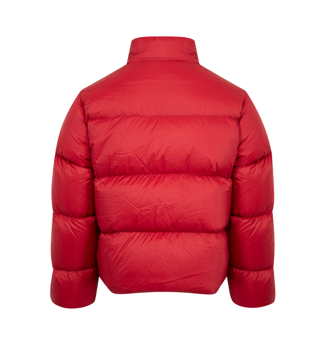 Image 2 of 3 - RED - AMIRI Bones Down Puffer Jacket featuring a logo at the chest, signature bone graphics on each sleeve, stand collar, drop shoulders, long sleeves, elasticized cuffs, waist zip pockets and two-way front zip closure. 100% nylon.