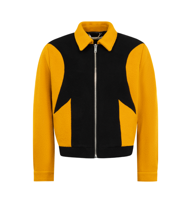 Image 1 of 3 - YELLOW - SECOND LAYER Corky Jacket featuring brushed virgin wool and cashmere blend, spread collar, zip closure, seam pockets at waist, buttoned barrel cuffs, welt pockets at interior and logo-woven satin twill lining. 72% virgin wool, 25% polyamide, 3% cashmere. Lining: 100% polyester. Made in Italy.