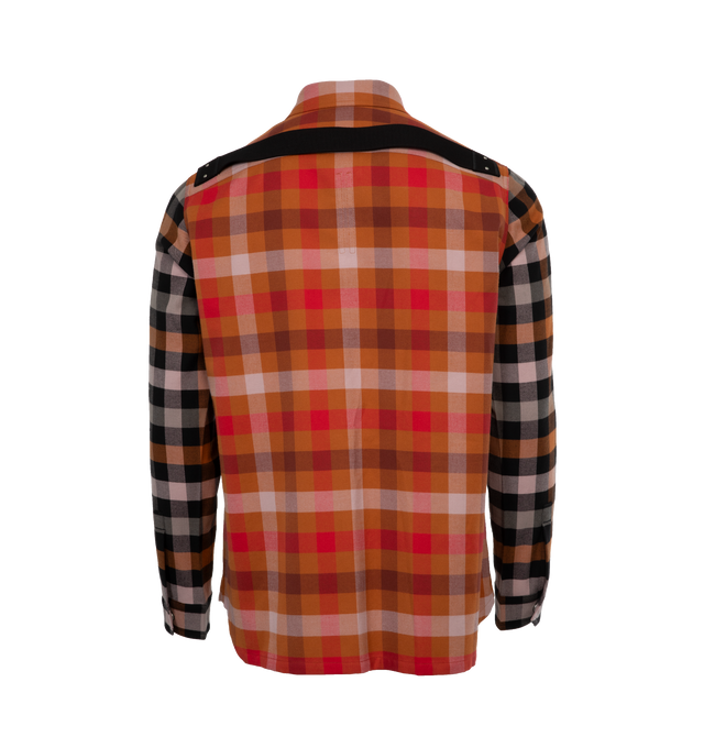 Image 2 of 3 - MULTI - RICK OWENS Plaid Outershirt featuring boxy fit, center front opening, classic shirt collar, beveled side seams, snap cuff and two square chest pockets. 100% cotton.  