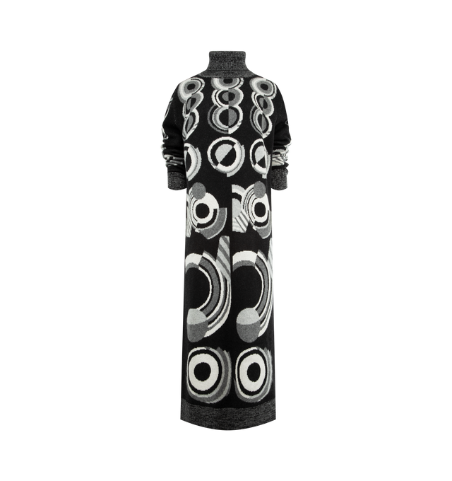 Image 1 of 2 - BLACK - LIBERTINE Sonia Turtleneck Midi Dress featuring relaxed fit, long sleeves, pattern throughtout, midi length and turtleneck. 100% cashmere. Made in USA.