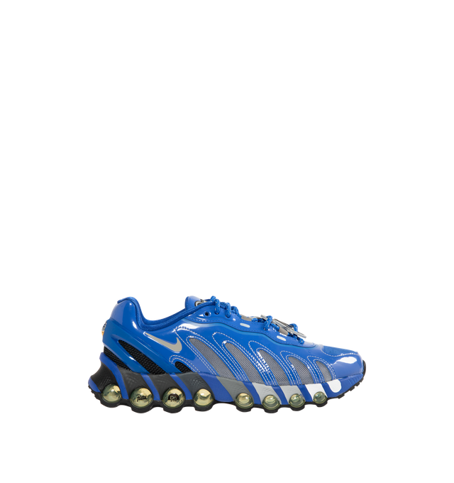 Image 1 of 5 - BLUE - NIKE Air Max DN8 SP Sneaker featuring dynamic Air system with dual-chambered tubes and tuned pressure levels, plush foam is placed underfoot, sculpted upper is made of lightweight mesh on top, while slashes at the sides reveal open mesh for more breathability, plastic heel clip helps hold your foot down, glossy Swoosh logo and reflective accents.