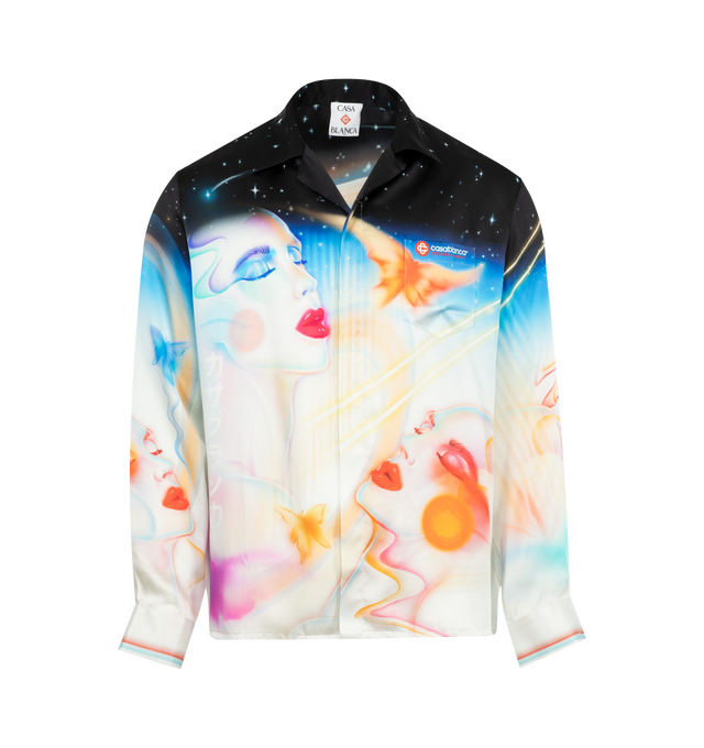 Image 1 of 2 - MULTI - CASABLANCA Long-Sleeve Silk Shirt featuring printed silk twill fabric, cuban collar, long sleeves and concealed button closure. 100% silk. Made in Italy.