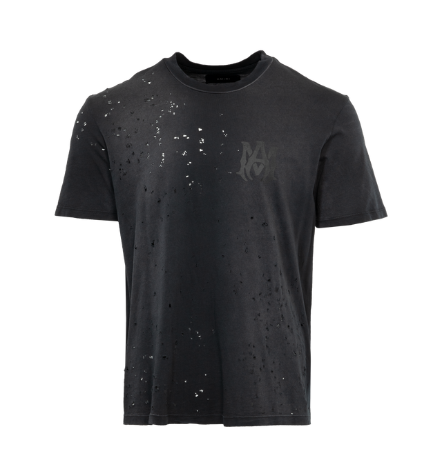 Image 1 of 4 - BLACK - AMIRI MA CORE LOGO TEE is a faded shotgun jersey t-shirt and has a crew neckline, faded Amiri logo at back, short sleeves, pullover style and fits true to size. 100% cotton. 