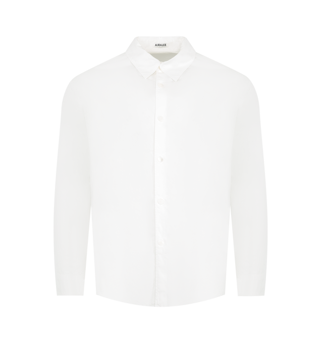 Image 1 of 2 - WHITE - AURALEE Finx Shuttle Weather Shirt featuring garment dyeing, button front, collar and relaxed fit. 100% cotton.