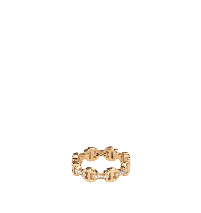 Image 1 of 2 - GOLD - HOORSENBUHS Dame Tri-Link Ring with Diamond Bridges featuring solid 18K gold construction, hand set diamond bridges, classic tri-link architecture and band width: 5.4mm. Size 6.Hirshleifers offers a range of initial pieces from this collection in-store. For personal consultation and detailed information about jewelry, please contact our dedicated stylist team at personalshopping@hirshleifers.com. This item may be restricted for online purchase to international clients. For assistance p