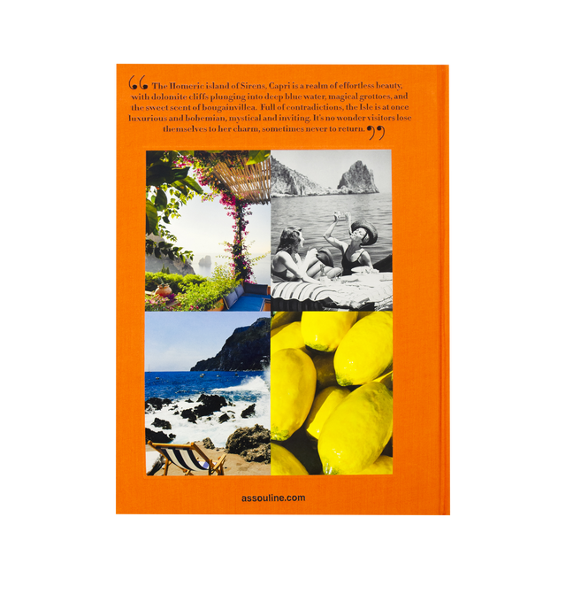 Image 3 of 4 - ORANGE - Assouline Capri Dolce Vita is a luxury coffee table book that celebrates the timeless beauty, rich history, and vibrant Mediterranean lifestyle of Italy's iconic island through captivating photography and engaging storytelling. Written by Cesare Cunaccia, this designer hardcover book explores Capri's legendary villas, dramatic coastline, cultural heritage, and enduring glamour, making it an elegant addition to any home library or coffee table. Hardcover. Author: Cesare Cunaccia. Publ