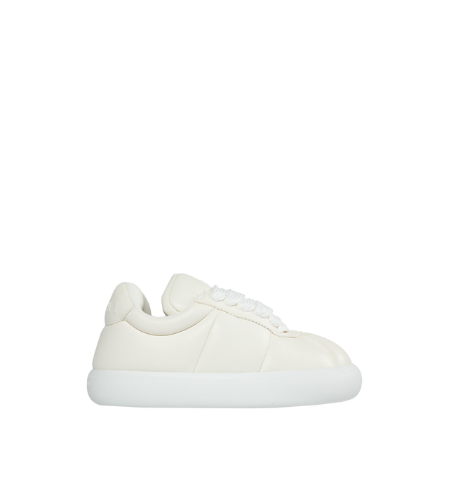 Image 1 of 5 - WHITE - BigFoot 2.0 sneaker crafted from calfskin leather. Oversized puffy silhouette with stitched panelling and raised Marni lettering on the heel tab. Supported by a rounded rubber sole. Comes with a spare set of laces. Made in Italy. 100% Leather upper with polyester lining and rubber sole. 