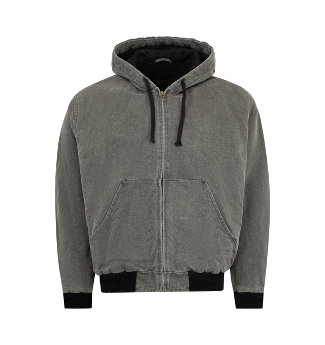 Image 1 of 2 - GREY - KAPTAIN SUNSHINE Cotton Hemp Hoody Jacket featuring a heavy oxford fabric densely woven with cotton warp and thick hemp weft, wool lining, relaxed fit, wool rib and fully lined. 54% cotton, 46% hemp. Lining: 100% wool. Made in Japan.