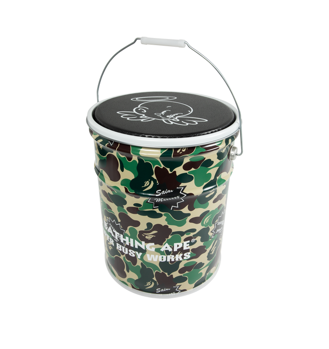 Image 2 of 2 - GREEN - SAINT MICHAEL x BAPE featuring camouflage-printed metal and cushioned lid that lifts to reveal additional storage. Circumference: 37.4in. Height: 14.6in.