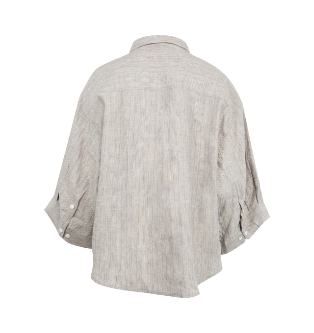 Image 4 of 7 - GREY - DEIJI STUDIOS 03 Set featuring an oversized box fit linen shirt with wide arms and a front pocket. Designed to sit mid rise, the loose fitting boxer style shorts have a faux button down fly and an elastic waist. 100% French linen.