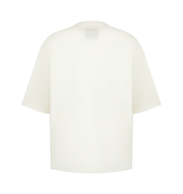 Image 2 of 2 - WHITE - Maison Mihara Yasuhiro Men's Don't Tag Me. Printed T-Shirt is crafted from cotton and features a classic crew neckline, short sleeves, and signature "Don't Tag Me." printed graphic artwork for a bold contemporary look. This designer graphic T-shirt combines soft everyday comfort with Maison Mihara Yasuhiro's distinctive streetwear aesthetic, making it an effortless statement piece. Main Material: 100% Cotton. Made in Japan.