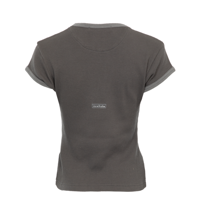 Image 2 of 3 - GREY - Acne Studios Crew neck fitted unisex tee in a below-the-waist length. Crafted from soft organic cotton with a garment-dyed finish and contrast binding. Detailed with an Acne Studios logo patch on the centre back. 