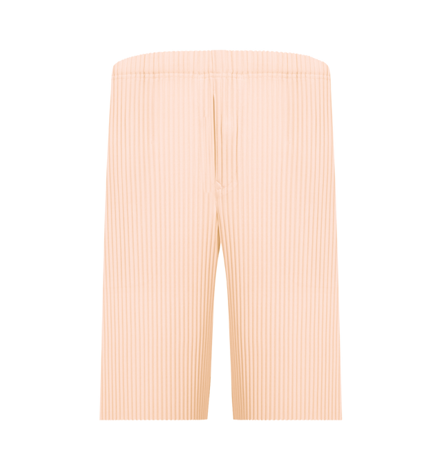 Image 1 of 3 - PINK - ISSEY MIYAKE Shorts featuring pleated jersey material, quick-drying property, pockets on both sides, a drawcord at the waist and a button-fly design. 100% polyester. Made in Japan.