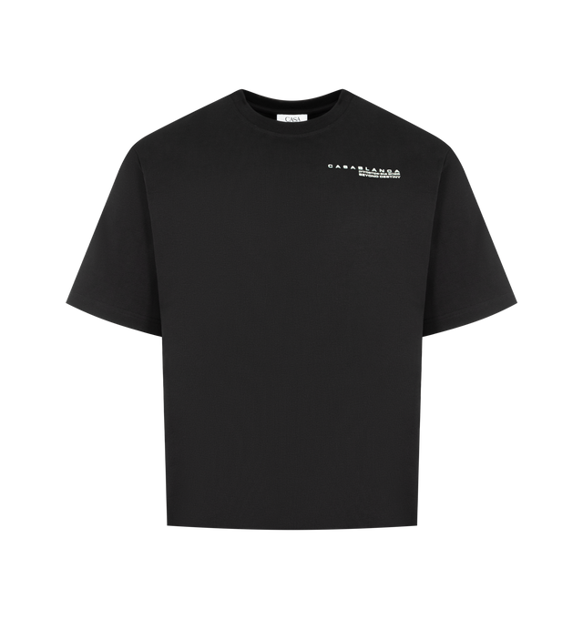 Image 1 of 2 - BLACK - CASABLANCA Glitch Orchid Oversized T-Shirt featuring short-sleeves, printed logo on front and graphic on back, organic cotton fabric, crew neck, cotton jersey fabric and oversized fit. 100% organic cotton. Made in Portugal.