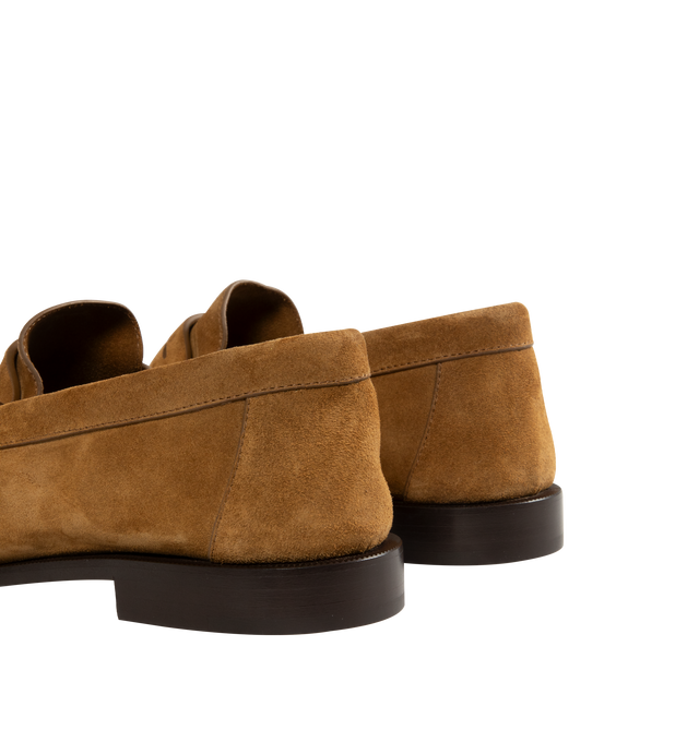 Image 3 of 4 - BROWN - SAINT LAURENT Le Loafer in suede decorated with the cassandre featuring a hand-stitched moc toe and leather sole. Calfskin. Made in Italy.