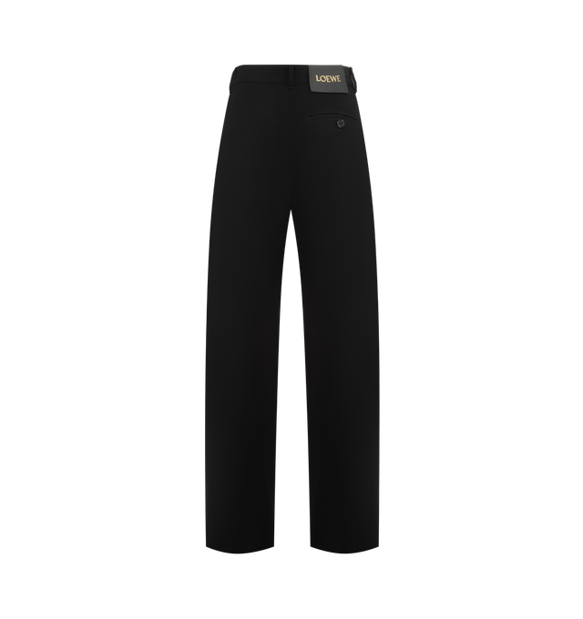 Image 2 of 3 - BLACK - LOEWE Belted Trousers in lightweight fluid wool tailoring featuring an adjustable fabric belt and pleats at the front, regular fit, regular length, mid waist, straight leg, concealed zip fly, slash pockets and buttoned rear welt pocket, LOEWE engraved D-ring and LOEWE embossed leather patch placed at the back. Wool. Made in Italy.