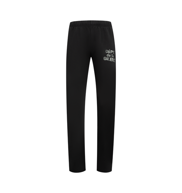Image 1 of 3 - BLACK - GALLERY DEPT. Logo Sweatpant featuring cotton-jersey jogging bottoms, relaxed fit, elasticated drawstring waistband, two side slip pockets, French logo typographic print at front, bootcut leg and jersey texture. 100% cotton. Made in USA.