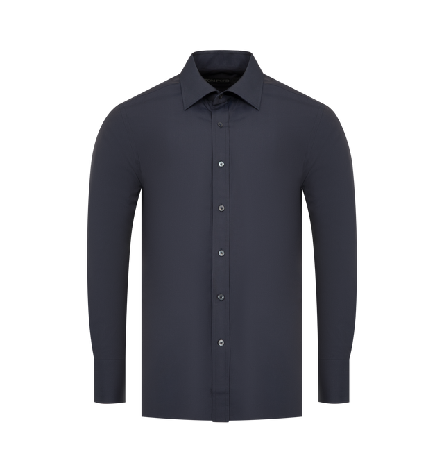 Image 1 of 2 - GREY - TOM FORD Poplin Classic Fit Shirt featuring front button closure, button cuffs, classic collar and regular fit. 100% cotton. Made in Italy.