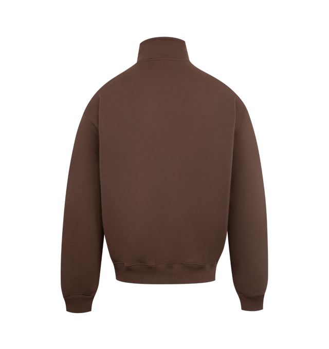 Image 2 of 2 - BROWN - JACQUEMUS Gros Grain Zipped-Rollneck Sweatshirt featuring relaxed fit, cotton fleece, zipped stand collar, long sleeves, ribbed cuffs and hem and grosgrain logo on chest. 100% cotton. Made in Portugal.