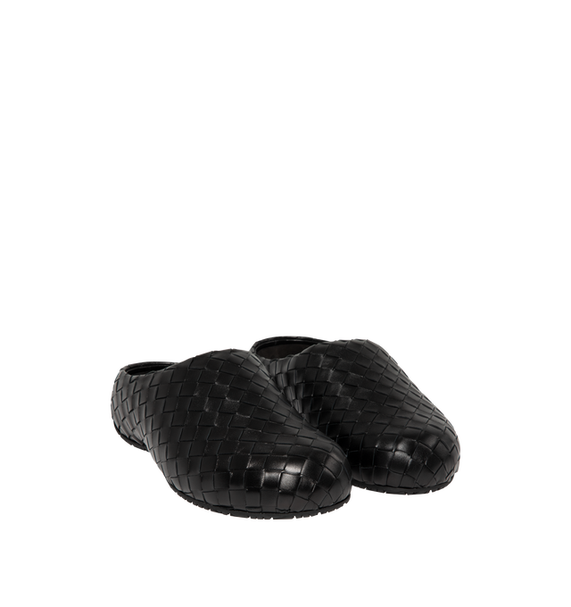 Image 2 of 4 - BLACK - Bottega Veneta Mens Slip-on mule is crafted from a woven Intrecciato leather, leather lining, and durable outsole. Upper: Leather; Lining: Calfskin; Outsole: Rubber. Made in Italy.