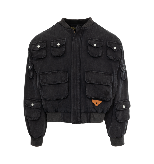 Image 1 of 2 - BLACK - UNTITLED ARTWORKS Cargo Bomber featuring concealed zip closure, ribbed collar, hem and cuffs and pockets on front, sleeves and back. 100% cotton. 