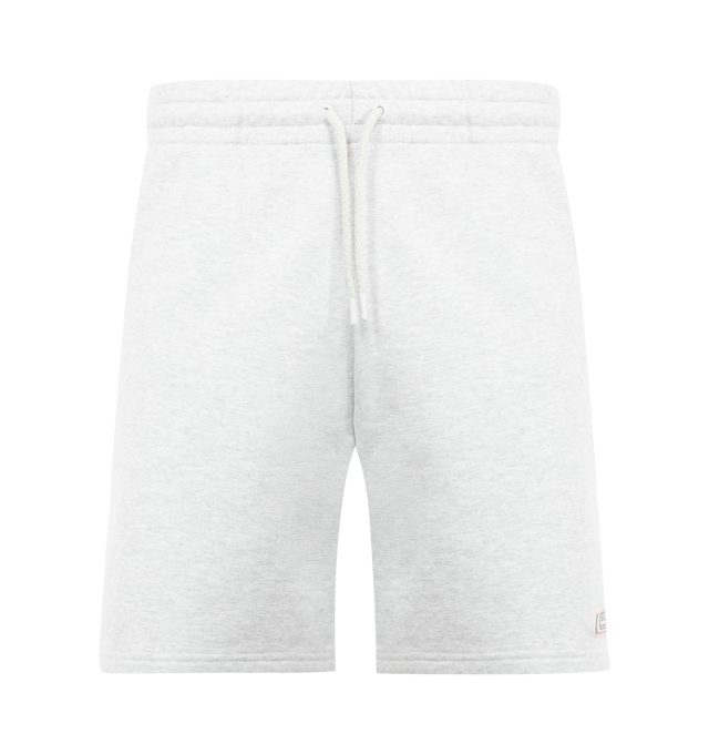 Image 1 of 3 - GREY - CASABLANCA PVC Patch Sweat Shorts featuring drawstring at elasticized waistband, three-pocket styling and logo printed at back pocket. 100% organic cotton. Made in Portugal.