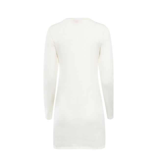 Image 2 of 2 - WHITE - THE ELDER STATESMAN Palm Airbrush Dress featuring crew neck, long sleeves, mini length and airbrush graphic.  