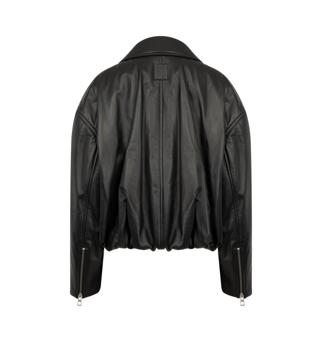 Image 2 of 3 - BLACK - LOEWE Biker Jacket in lightweight nappa lambskin featuring a balloon silhouette with a padded construction, regular fit, short length, zipped front fastening, cuffs and pockets, buckle belt at the hem, fully lined and anagram embossed leather patch placed at the back. Nappa. Made in Italy. This item may be restricted for online purchase to international clients. For assistance purchasing this item please contact our dedicated stylist team at personalshopping@hirshleifers.com.