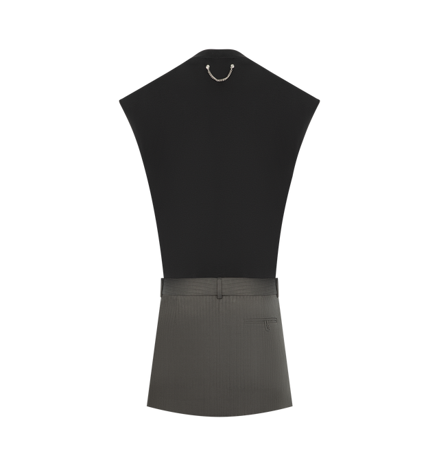 Image 2 of 3 - BLACK - ACNE STUDIOS Layered Short Dress featuring a cotton jersey top with ribbed neckline and a fluid herringbone-patterned skirt, layered construction, belt loops, pockets, a faux fly, branded studs, a chain at the back neckline, regular fit and mid-thigh length. 100% cotton. 100% viscose.