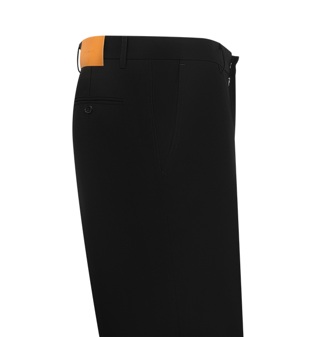 Image 3 of 3 - BLACK - SECOND LAYER Zooty Trousers featuring a flat front, a zip fly with hook-and-bar closure, belt loops, side slip pockets and back patch pocket. 100% wool. Made in Italy.