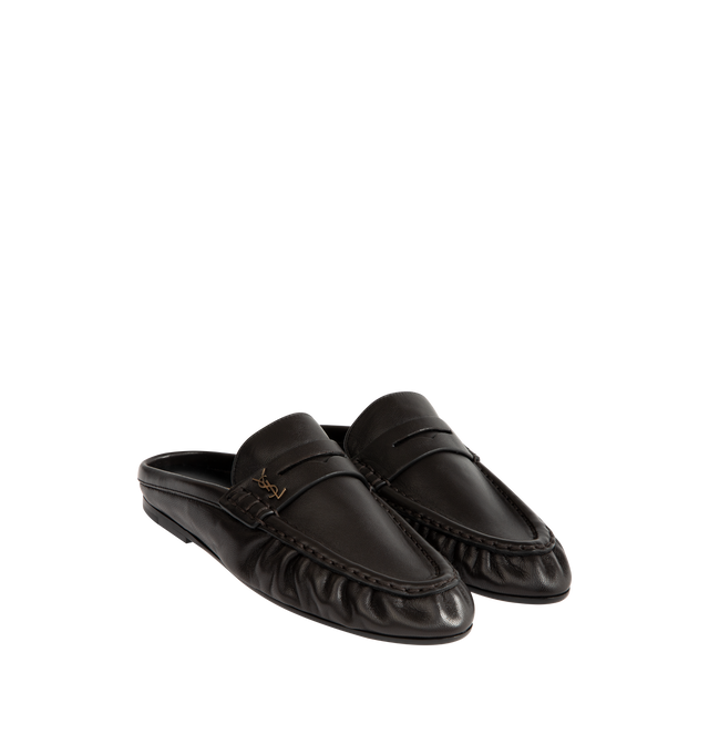 Image 2 of 4 - BLACK - SAINT LAURENT Le Loafer Mules featuring supple loafer mules decorated with logo, hand-stitched moc toe and leather sole. Lambskin. Made in Italy.