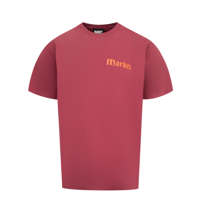 Image 1 of 2 - RED - MARKET True Tread Graphic T-Shirt featuring a relaxed fit, crewneck, short sleeves and graphic on front and back. 100% cotton.