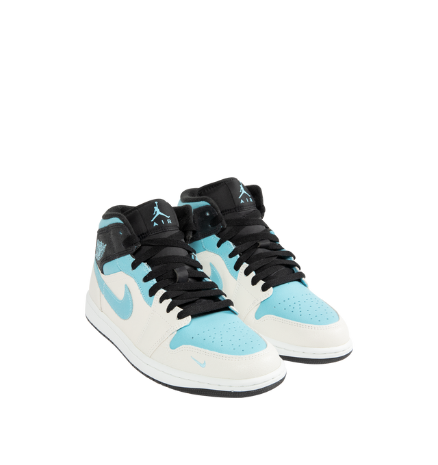 Image 2 of 5 - BLUE - JORDAN Air Jordan 1 Mid SE Sneaker featuring a mid-cut iteration of the iconic Air Jordan 1, suede upper, suede overlays, suede swoosh, nylon mesh tongue with "AIR JORDAN" tongue tag, "WINGS" logo on the side, rubber midsole and rubber outsole.