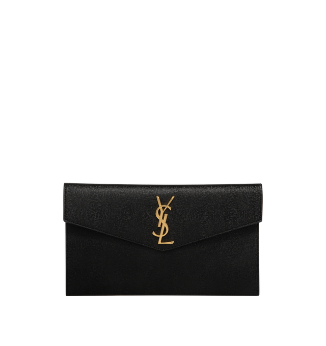 Image 1 of 3 - BLACK - SAINT LAURENT Uptown Envelope Pouch in grained calfskin leather with magnetic snap closure and metal logo hardware. 10.6 X 6.2 X 0.7 inches. 100% calfskin leather. Made in Italy.