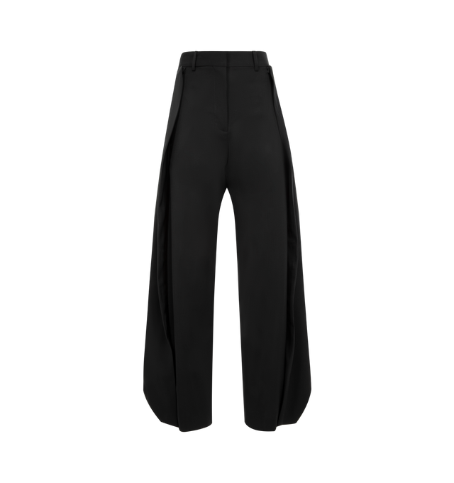 Image 1 of 3 - BLACK - LOEWE Trousers in lightweight fluid wool tailoring featuring loose flaps at the sides and back that can be attached via a front button, regular fit, regular length, mid waist, wide leg, concealed zip fly, seam pockets and double L embroidery placed at the front. Wool. Made in Italy.
