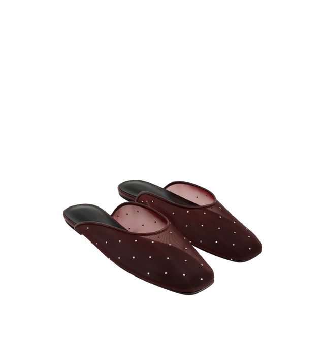 Image 2 of 4 - RED - MAGDA BUTRYM Crystal Mesh Flat Mules featuring a delicate mesh design adorned with crystals. Upper: 100% Pa. Insole, Sole: 100% Calf Leather.