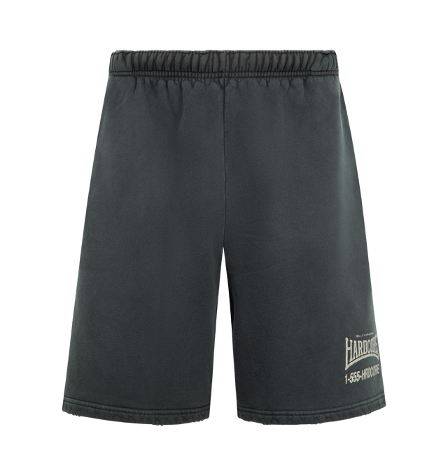 Image 1 of 3 - BLACK - WILLY CHAVARRIA Hardcore Buffalo Sweatshort featuring drawstring waistband, side seam pockets, logo on leg and fleece lining. 100% cotton.