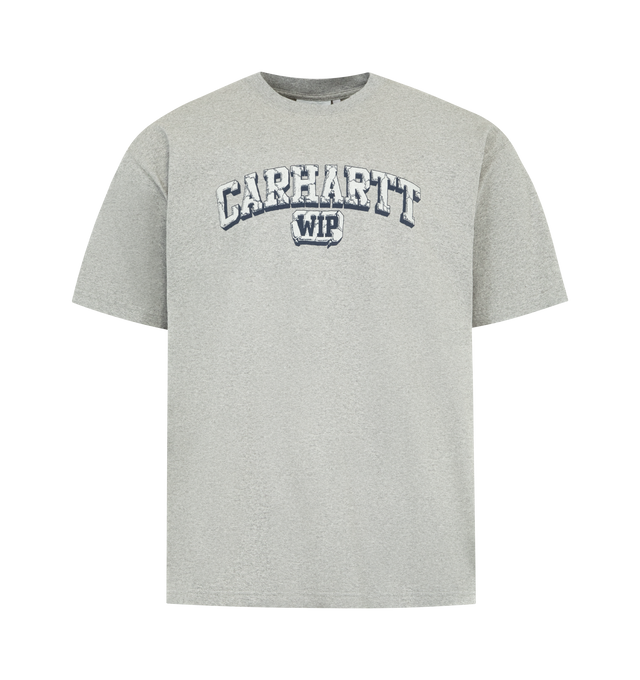 Image 1 of 2 - GREY - CARHARTT WIP Heavy Duty Graphic Tee featuring crewneck, short sleeves and graphic print at front. 100% cotton.