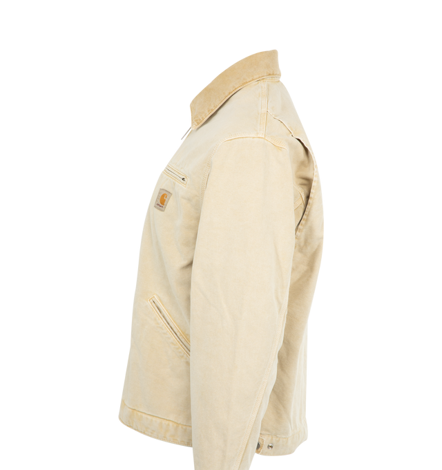 Image 3 of 3 - NEUTRAL - CARHARTT WIP OG Detroit Jacket featuring original loose fit, triple-stitched, inside chest pocket, corduroy collar, front closure with zip, chest pocket with zip, adjustable cuffs and bottom band, zip closure and square label. 100% organic cotton.