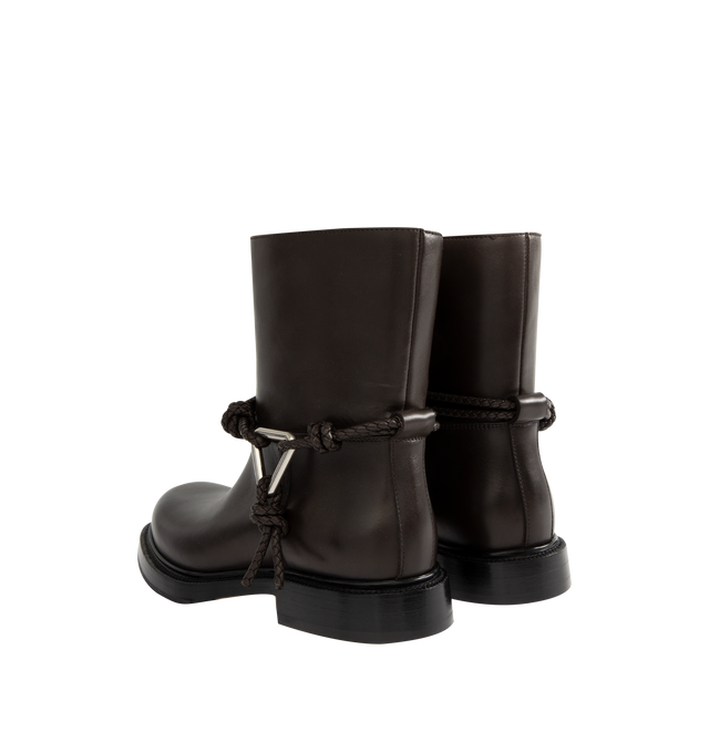 Image 3 of 4 - BROWN - BOTTEGA VENETA James Ankle Boot featuring round toe, pull-on style and braided strap at ankle with silver-tone hardware. 0.5" heel. Leather upper, lining, and sole. Made in Italy.