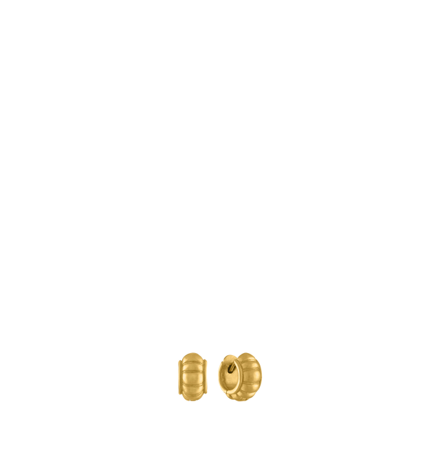 Image 1 of 2 - GOLD - PROUNIS Melon Huga Hoop Earrings featuring 22K gold, ridged design, hinged closure and hug hoops. 7mm x 11mm. Hirshleifers offers a range of pieces from this collection in-store. For personal consultation and detailed information about jewelry, please contact our dedicated stylist team at personalshopping@hirshleifers.com.