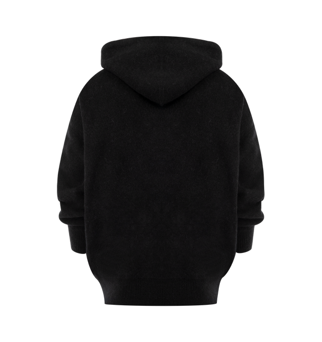 Image 2 of 2 - BLACK - RICK OWENS Hun Hoodie featuring ribbed-knit virgin wool, kangaroo pocket and drawstring hood. 100% virgin wool. Made in Italy.