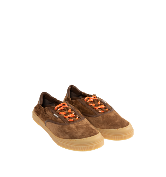 Image 2 of 5 - BROWN - Moncler Men's Vera Leisure Suede Sneakers featuring suede upper, leather lining, lace-up and rubber sole. Sole height 2.4 cm. Made in Italy.