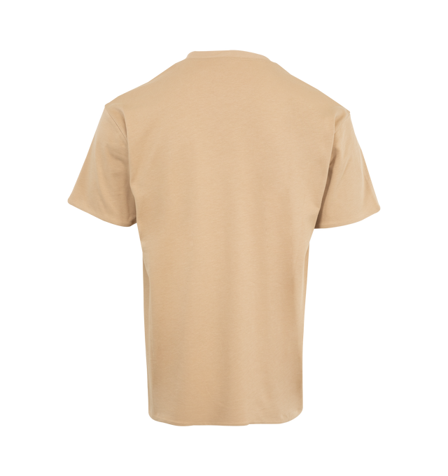Image 2 of 3 - BROWN - MONCLER Logo Reversible T-Shirt featuring combed cotton jersey, reversible, ribbed crew neck, short sleeves and logo patch. 100% cotton.