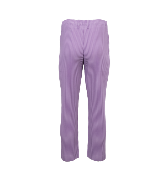 Image 2 of 4 - PURPLE - ISSEY MIYAKE TWEED PLEATS PANTS featuring a straight shape, full-length hem, elastic waist and two pockets. 100% polyester. 