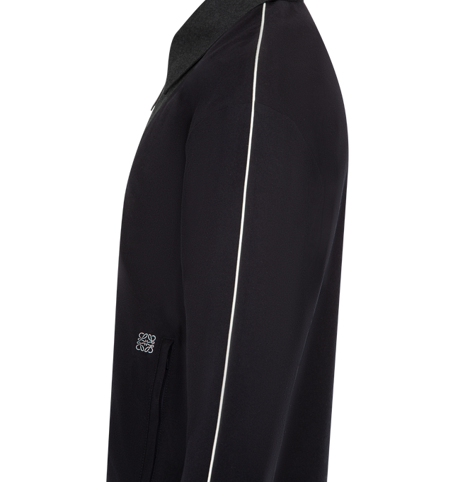 Image 3 of 3 - NAVY - LOEWE Tracksuit Jacket in medium-weight wool flannel featuring a contrast bib and contrast piping on the sleeves, relaxed fit, regular length, classic collar, zip front fastening with Puzzle puller, zipped vertical welt pockets, rib knit cuffs and hem, fully lined and anagram embroidery placed at the front. Wool. Made in Portugal.